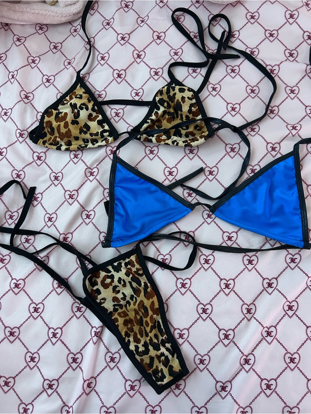 Two-Piece Triangle Bikini Set - Leopard & Blue